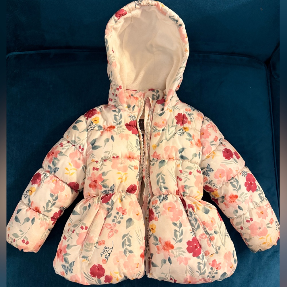 Primark Cream Floral Puffer Jacket for baby girls 12-18m